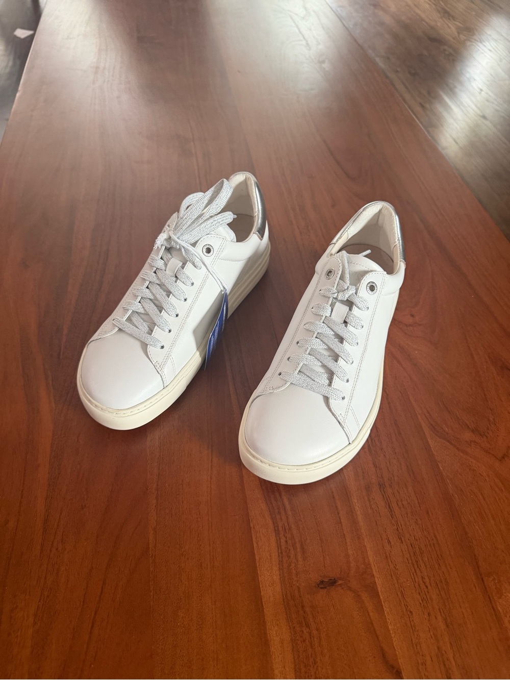 Birkenstock White Sneakers with Silver Heel Accent